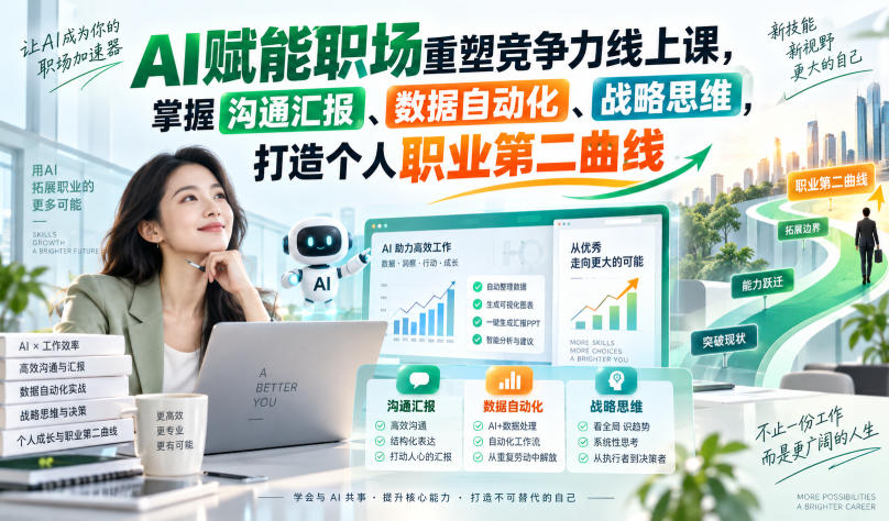 AI赋能职场重塑竞争力线上课，掌握沟通汇报、数据自动化、战略思维，打造个人职业第二曲线-旺仔资源库