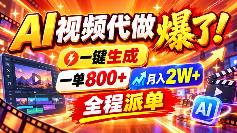 2026年底新赛道，AI视频代做一单800+，小白可做，告别打工-旺仔资源库
