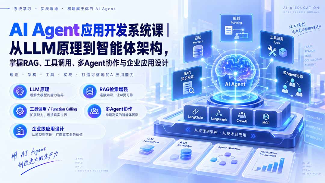 AI Agent应用开发系统课-179节|从LLM原理到智能体架构,掌握RAG、工具调用、多Agent协作与企业应用设计-旺仔资源库