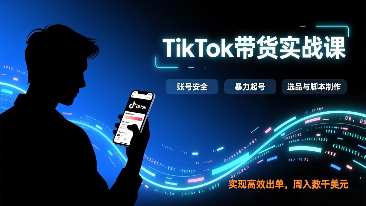 TikTok带货实战课，涵盖账号安全、暴力起号、选品与脚本制作，实现高效出单，周入数千美元-旺仔资源库