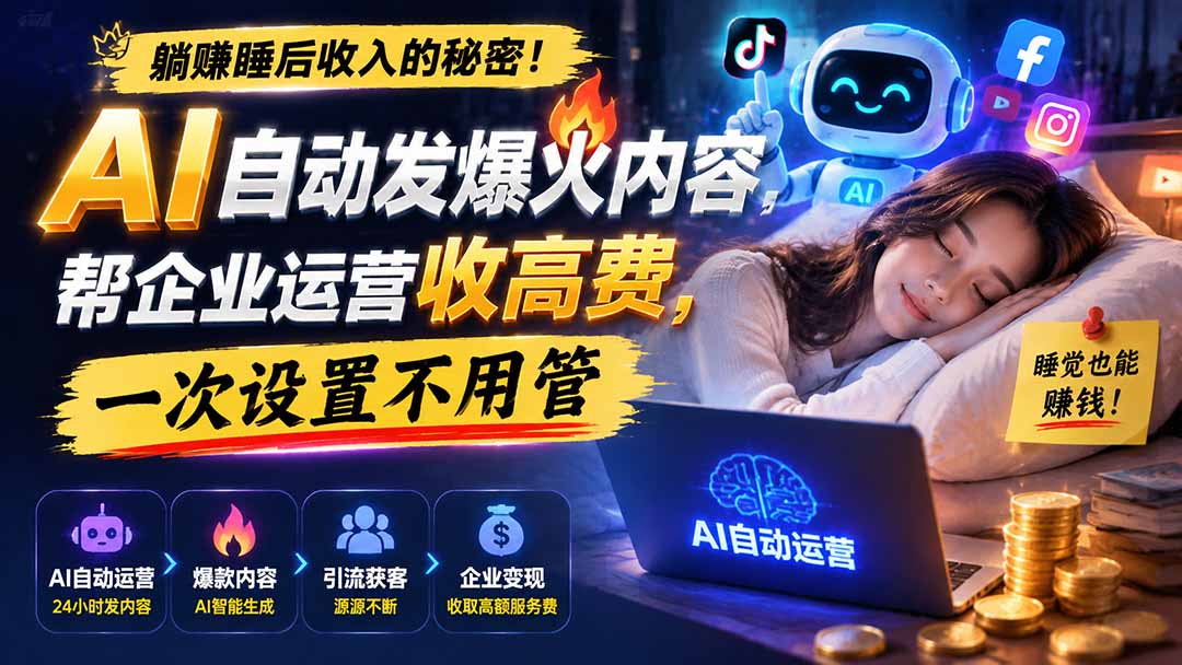 躺赚睡后收入的秘密!AI 自动发爆火内容,帮企业运营收高费,一次设置不用管【原创双语字幕】-旺仔资源库