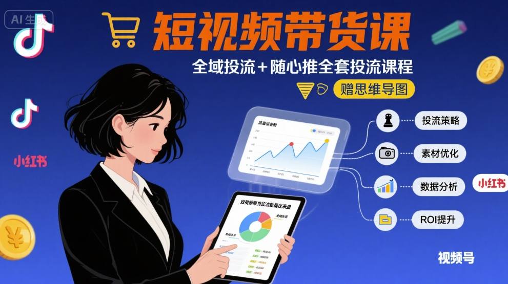 最新短视频带货课，全域投流+随心推全套投流课程+思维导图-旺仔资源库