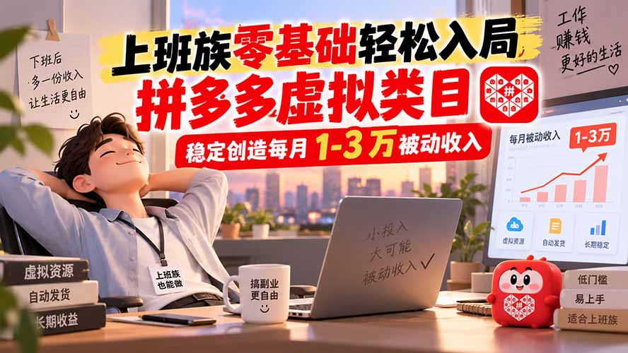 上班族零基础轻松入局,拼多多虚拟类目,稳定创造每月 1-3 万被动收入-旺仔资源库