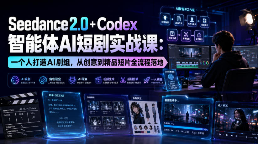 Seedance2.0+Codex智能体AI短剧实战课：一个人打造AI剧组，从创意到精品短片全流程-旺仔资源库