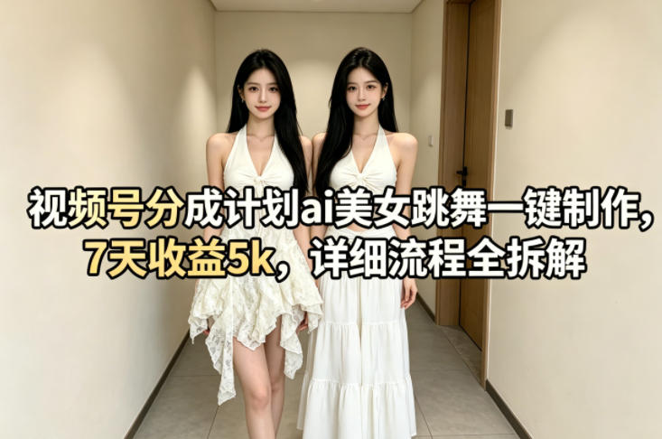 视频号分成计划ai美女跳舞一键制作，7天收益5k，详细流程全拆解-旺仔资源库