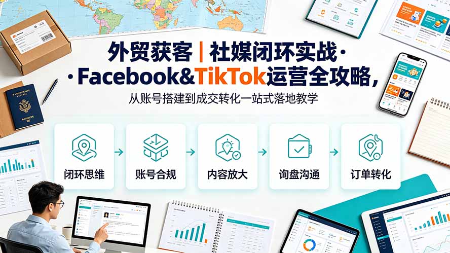 外贸获客|社媒闭环实战·Facebook&TikTok运营全攻略,从账号搭建到成交转化一站式落地教学-旺仔资源库