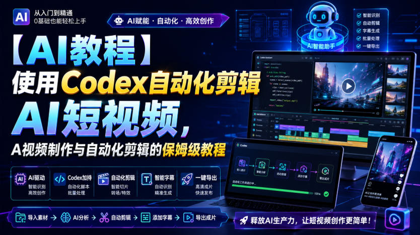 【AI教程】使用Codex自动化剪辑AI短视频,AI视频制作与自动化剪辑的保姆级教程-旺仔资源库