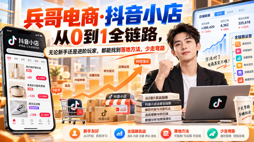 【无水印】兵哥电商·抖音小店从0到1全链路，无论新手还是进阶玩家，都能找到落地方法，少走弯路(更新9月)-旺仔资源库