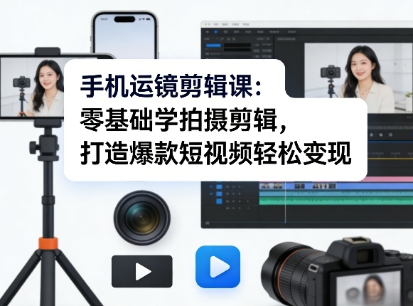 手机运镜剪辑课：零基础学拍摄剪辑，打造爆款短视频轻松变现-旺仔资源库