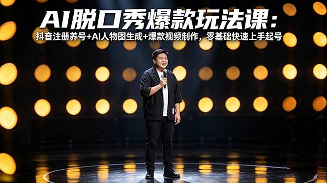 AI脱口秀爆款玩法课：抖音注册养号+AI人物图生成+爆款视频制作，零基础快速上手起号-旺仔资源库