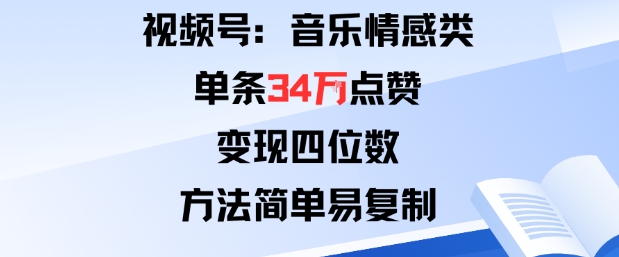 视频号分成计划新玩法：音乐情感类单条34W点赞，变现四位数，方法简单易复制-旺仔资源库
