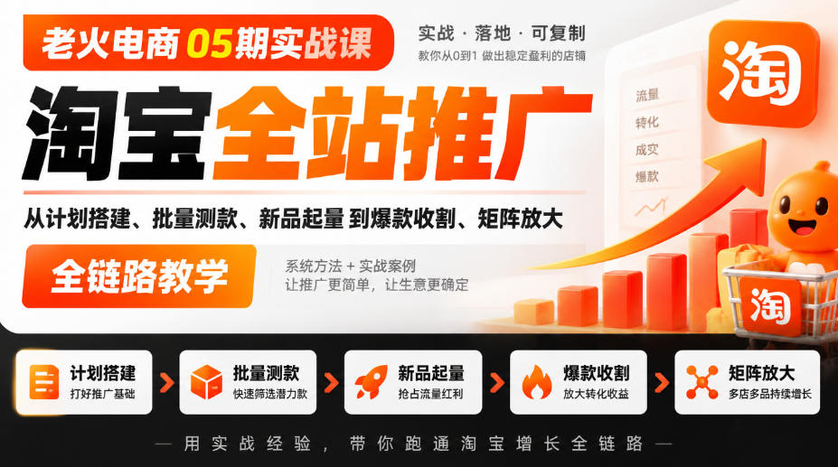 老火电商05期实战课|淘宝全站推广从计划搭建、批量测款、新品起量到爆款收割、矩阵放大全链路教学-旺仔资源库