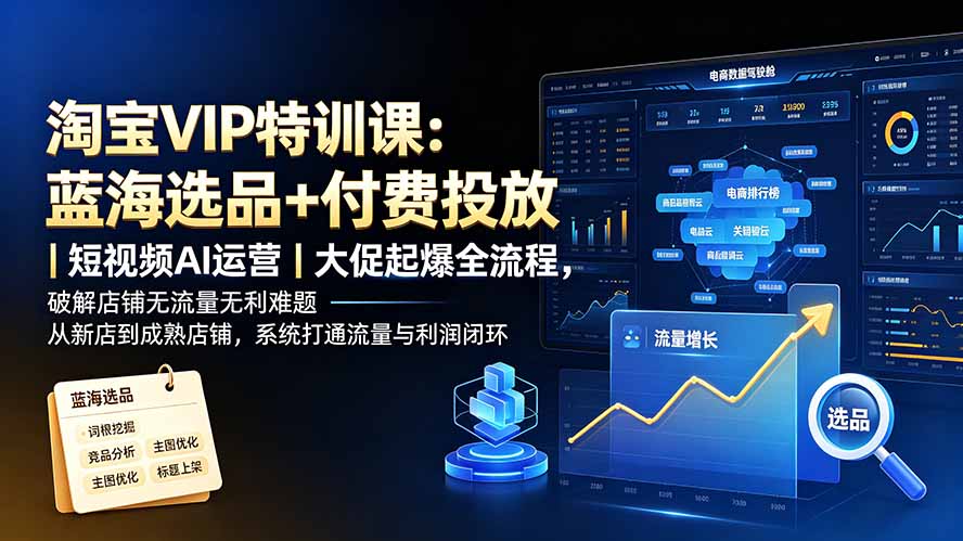 淘宝VIP特训课-更新：蓝海选品+付费投放｜短视频AI运营｜大促起爆全流程，破解店铺无流量无利润难题-旺仔资源库