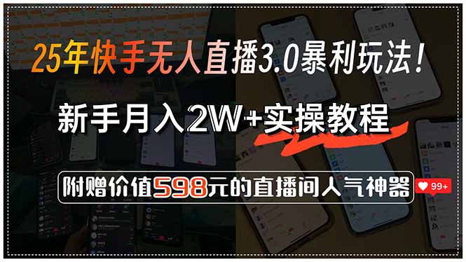 25年快手无人直播3.0暴利玩法！，新手月入2W+实操教程，附赠价值598元…-旺仔资源库