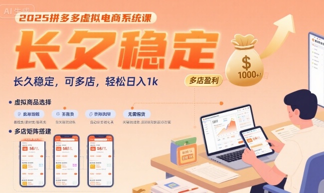 2025拼多多虚拟电商系统课，长久稳定，可多店，轻松日入1k-旺仔资源库