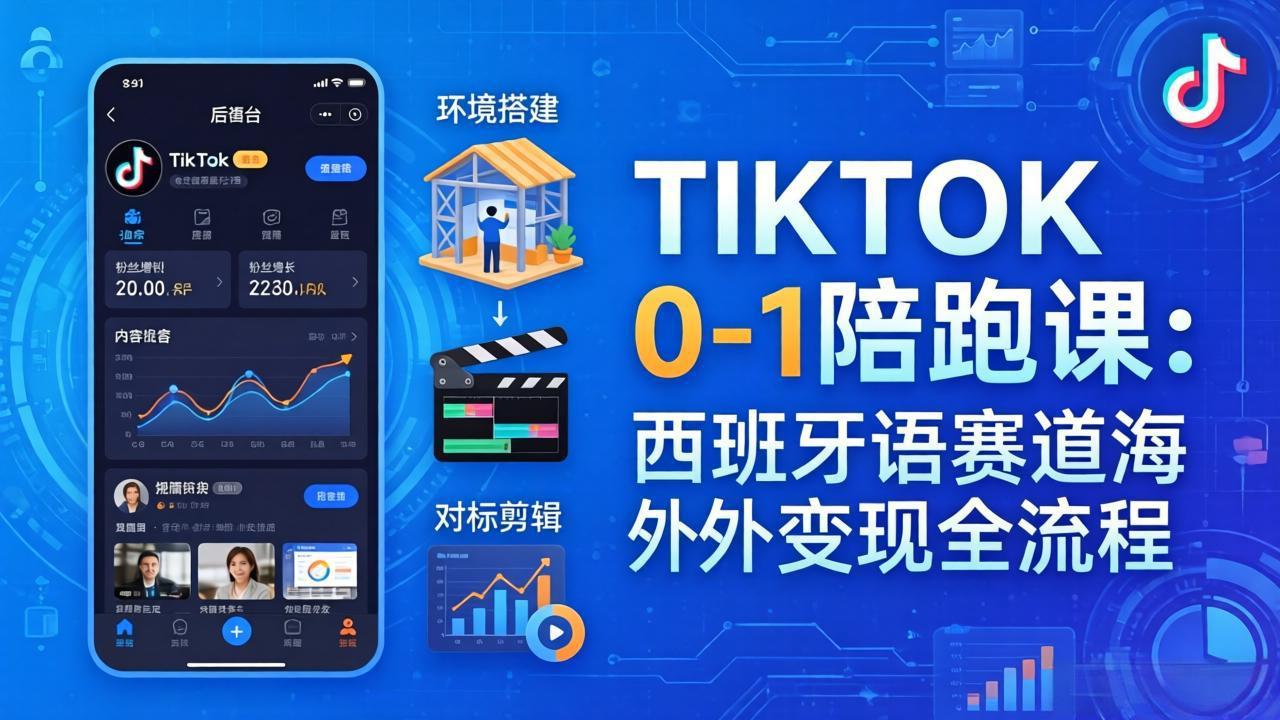 TIKTOK 0-1 陪跑课：从环境搭建到刷对标剪辑，西班牙语赛道海外变现全流程-旺仔资源库