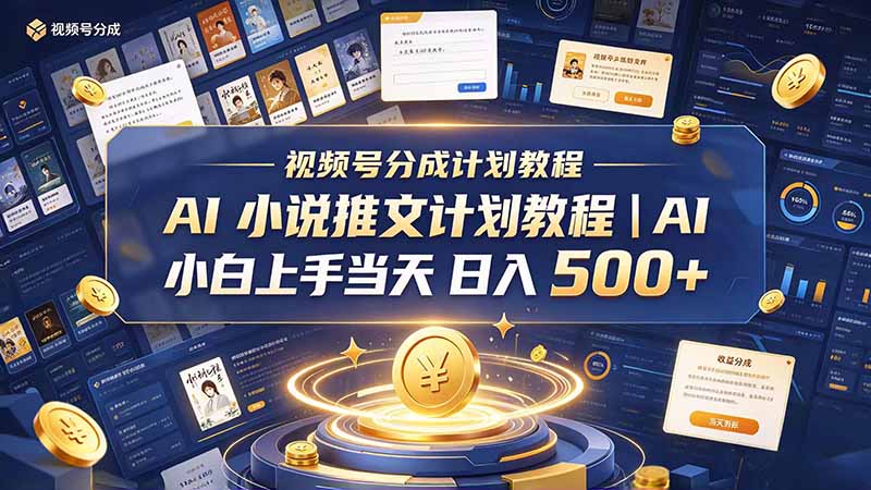 最新视频号分成计划教程|AI 小说推文,小白上手当天日入 500+-旺仔资源库