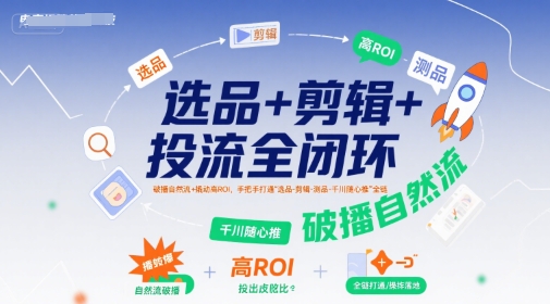 选品+剪辑+投流全闭环，破播自然流+撬动高ROI，手把手打通“选品-剪辑-测品-千川随心推”全链-旺仔资源库