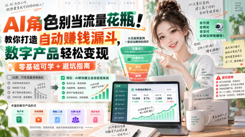 AI角色别当流量花瓶!教你打造自动賺钱漏斗,数字产品轻松变现(零基础可学+避坑指南)【原创双语字幕】-旺仔资源库