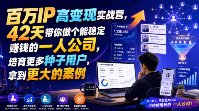 百万IP高变现实战营，42天带你做个能稳定賺钱的一人公司，培育更多种子用户，拿到更大的案例-旺仔资源库