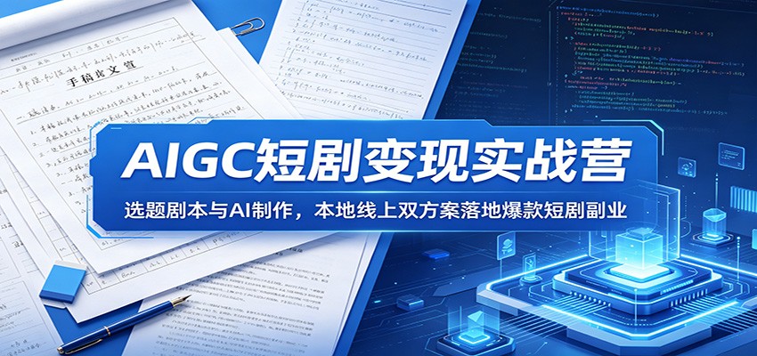 AIGC短剧变现实战营：选题剧本与AI制作，本地线上双方案落地爆款短剧副业-旺仔资源库