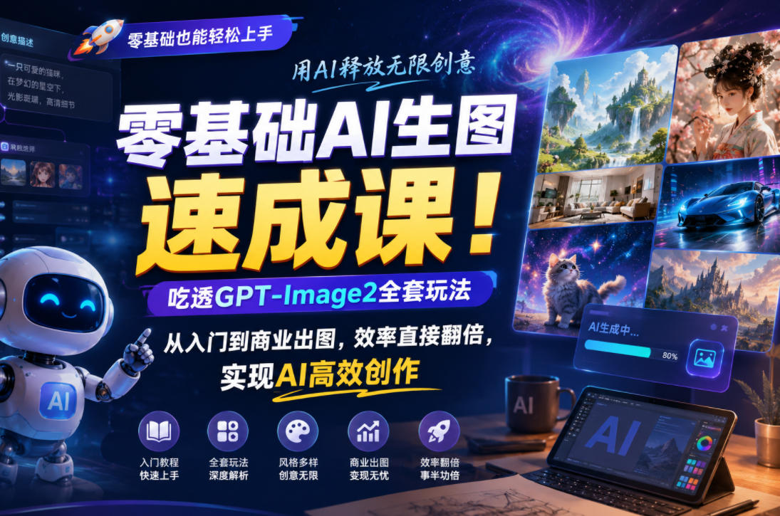 零基础AI生图速成课!吃透GPT-Image2全套玩法,从入门到商业出图,效率直接翻倍,实现AI高效创作-旺仔资源库