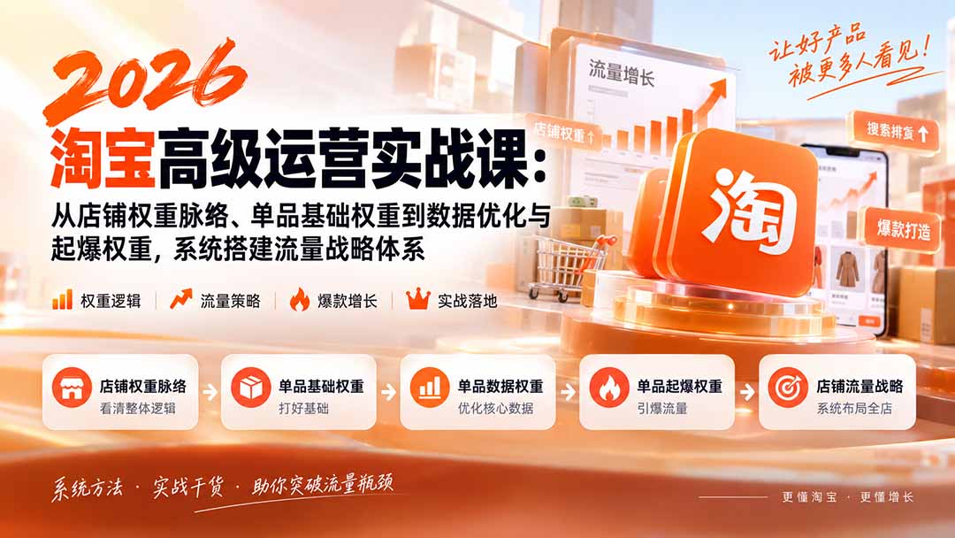 2026淘宝高级运营实战课:从店铺权重脉络、单品基础权重到数据优化与起爆权重,系统搭建流量战略体系-旺仔资源库
