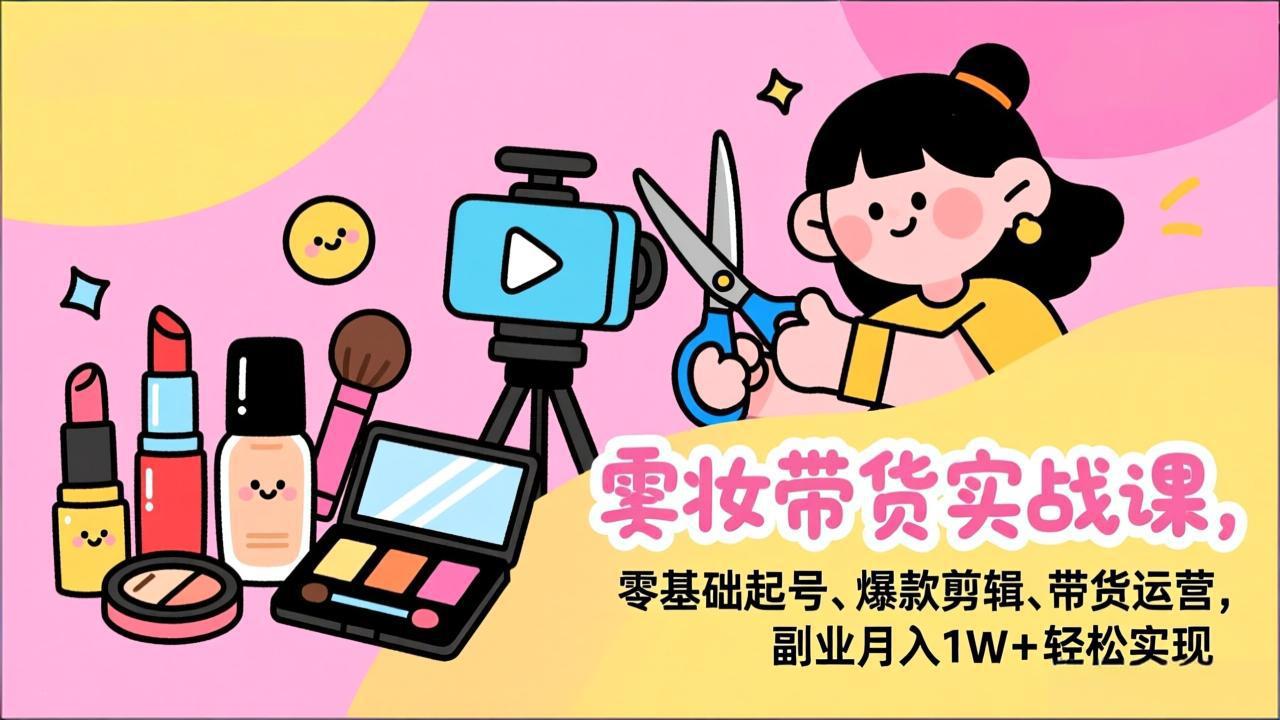 美妆带货实战课，零基础起号、爆款剪辑、带货运营，副业月入1W+轻松实现-旺仔资源库