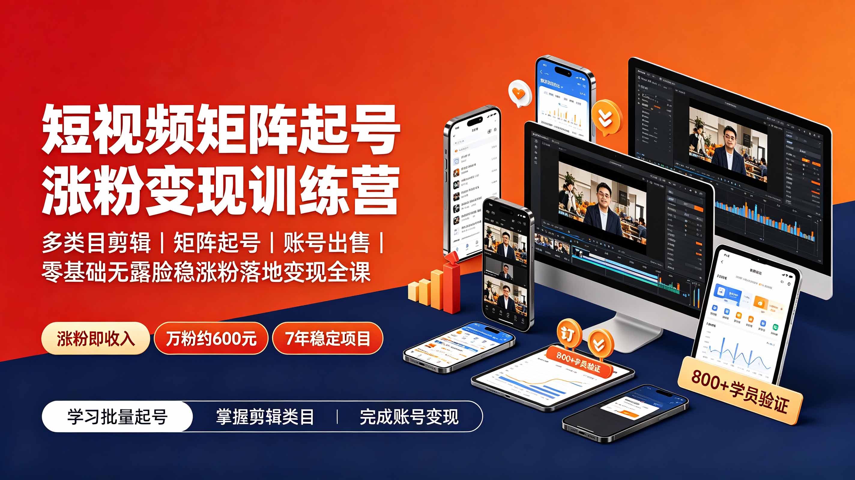 短视频矩阵起号涨粉变现训练营｜多类目剪辑·矩阵起号·账号出售，零基础无露脸稳涨粉落地变现全课-旺仔资源库