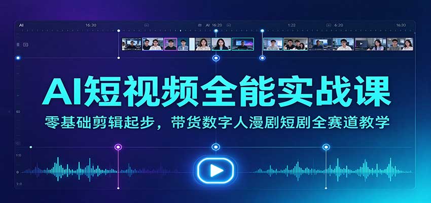 AI短视频全能实战课:零基础剪辑起步,带货数字人漫剧短剧全赛道教学-旺仔资源库
