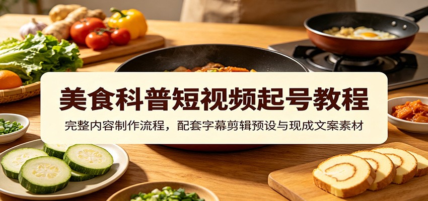 美食科普短视频起号教程：完整内容制作流程，配套字幕剪辑预设与现成文案素材-旺仔资源库