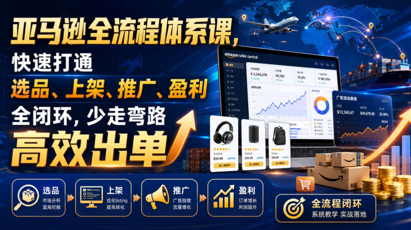 亚马逊全流程体系课,快速打通选品、上架、推广、盈利全闭环,少走弯路高效出单-旺仔资源库