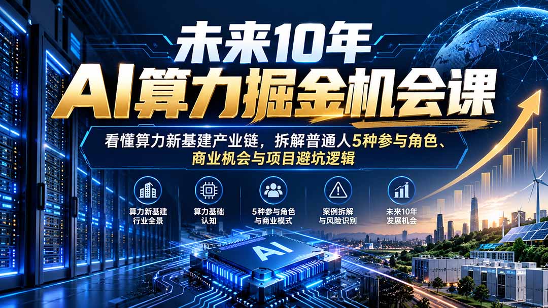 未来10年AI算力掘金机会课:看懂算力新基建产业链,拆解普通人5种参与角色、商业机会与项目避坑逻辑-旺仔资源库
