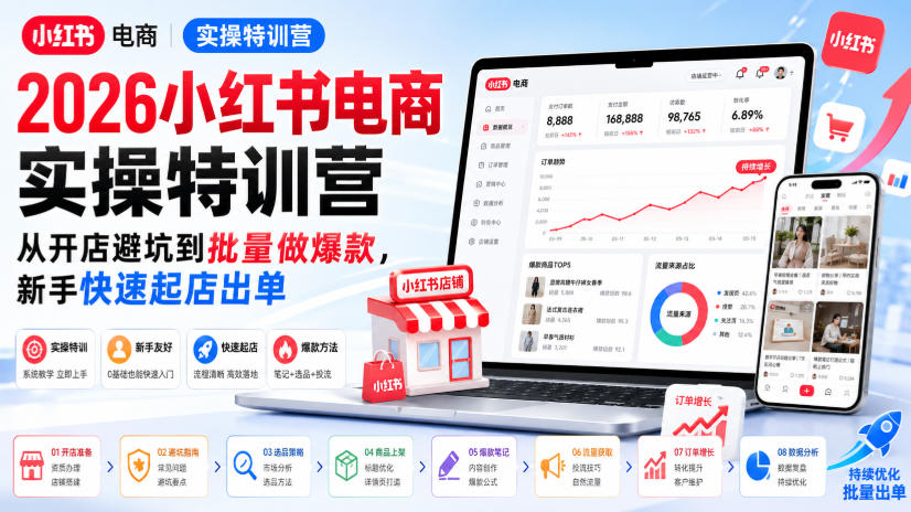 2026小红书电商实操特训营,从开店避坑到批量做爆款,新手快速起店出单-旺仔资源库