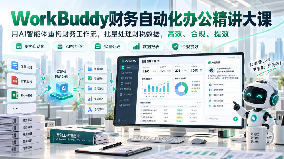 WorkBuddy财务自动化办公精讲大课，用AI智能体重构财务工作流，批量处理财税数据，高效、合规、提效-旺仔资源库