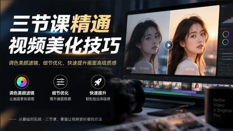 三节课精通视频美化技巧｜调色美颜滤镜，细节优化，快速提升画面高级质感-旺仔资源库
