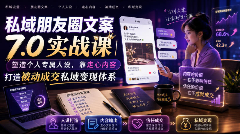 私域朋友圈文案7.0实战课|塑造个人专属人设,靠走心内容打造被动成交私域变现体系-旺仔资源库