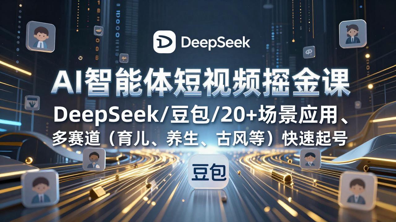 AI智能体短视频掘金课，DeepSeek/豆包/20+场景应用、多赛道(育儿、养生、古风等-旺仔资源库