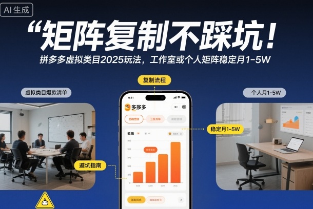 矩阵复制不踩坑！拼多多虚拟类目2025玩法，工作室或者个人矩阵稳定月1-5W【揭秘】-旺仔资源库