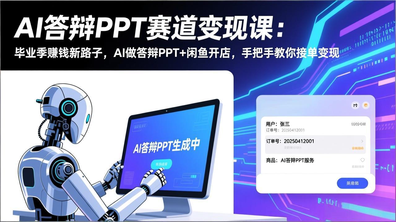 AI答辩PPT赛道变现课：毕业季赚钱新路子，AI做答辩PPT+闲鱼开店，手把手教你接单变现-旺仔资源库