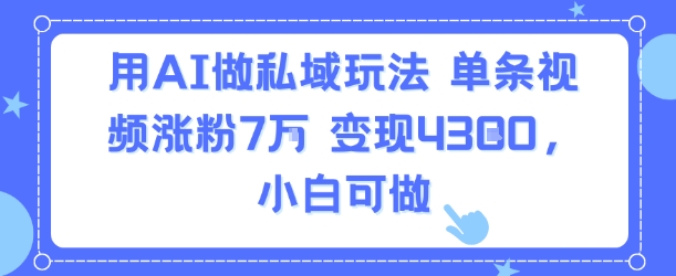 用AI做私域玩法，单条视频涨粉7W变现4.3k，小白可做-旺仔资源库