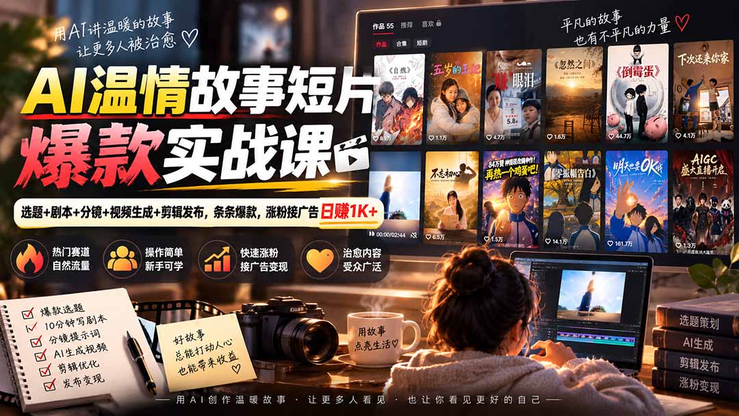 AI温情故事短片爆款实战课-更新｜选题+剧本+分镜+视频生成+剪辑发布，条条爆款，涨粉接广告日赚1K+-旺仔资源库