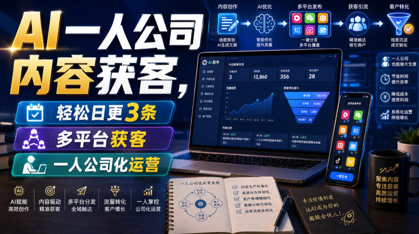 AI一人公司内容获客,轻松日更3条,多平台获客,一人公司化运营-旺仔资源库