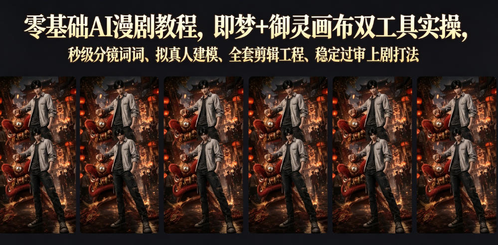 零基础AI漫剧教程,即梦+御灵画布双工具实操,秒级分镜提示词、拟真人建模、全套剪辑工程、稳定过审上剧打法-旺仔资源库