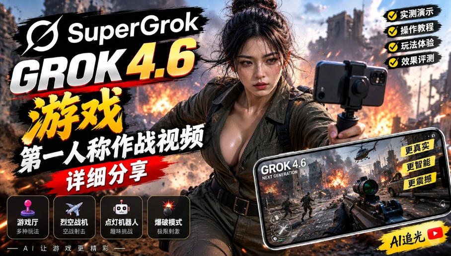 Grok 4.6也能做游戏？第一人称作战视频实测｜玩法详细讲解-旺仔资源库