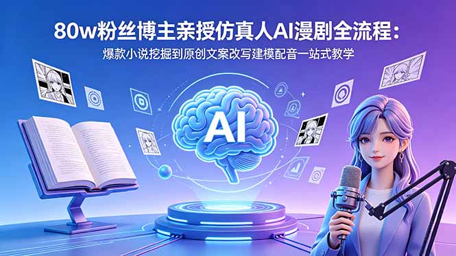 80w粉丝博主亲授仿真人AI漫剧全流程：爆款小说挖掘到原创文案改写建模配音一站式教学-旺仔资源库