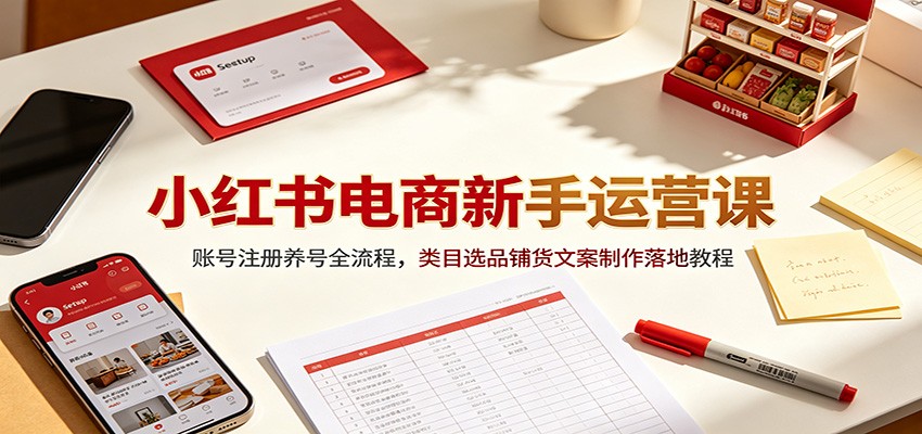 小红书电商新手运营课：账号注册养号全流程，类目选品铺货文案制作落地教程-旺仔资源库