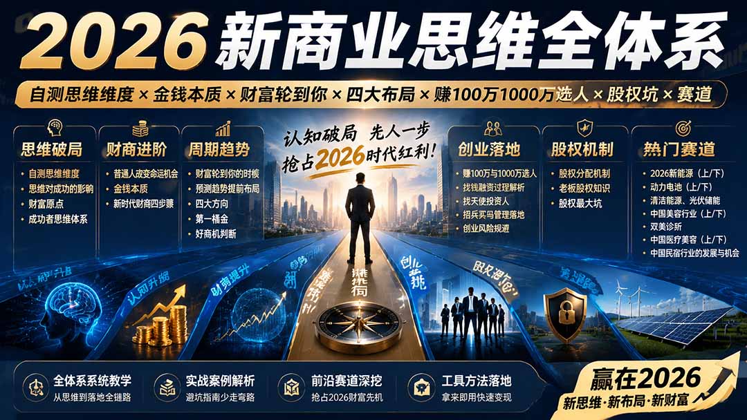 2026新商业思维全体系:自测思维维度×金钱本质×财富轮到你×四大布局×赚100万1000万选人×股权坑×赛道-旺仔资源库