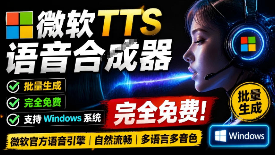 微软TTS免费语音配音生成器，完全免费，支持多语音、多音色选择，Windows系统专用TTS语音合成器-旺仔资源库