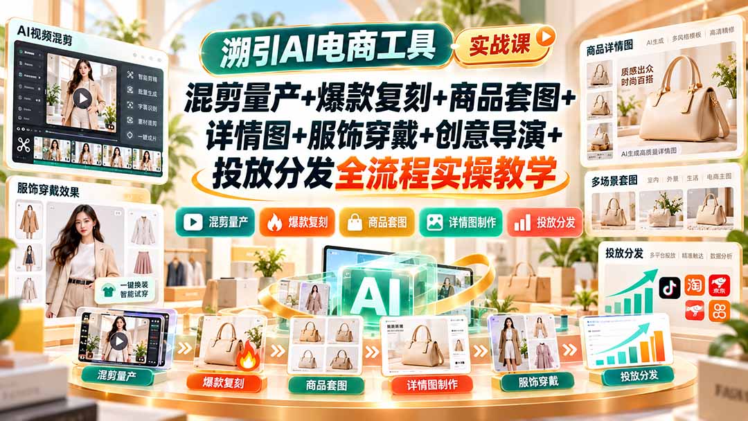 溯引AI电商工具实战课:混剪量产+爆款复刻+商品套图+详情图+服饰穿戴+创意导演+投放分发全流程实操教学-旺仔资源库